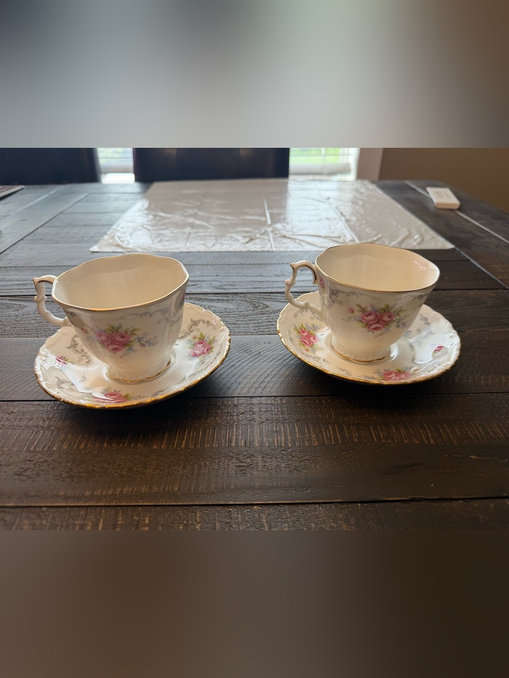 Royal Albert Tranquility Vintage Porcelain Teacup & Saucers - White & Pink Roses